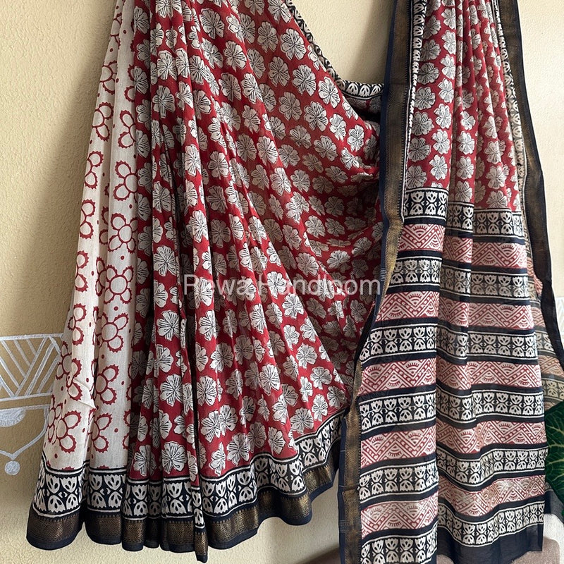 Maroon Chanderi Printed Zari Border Saree MCPS012