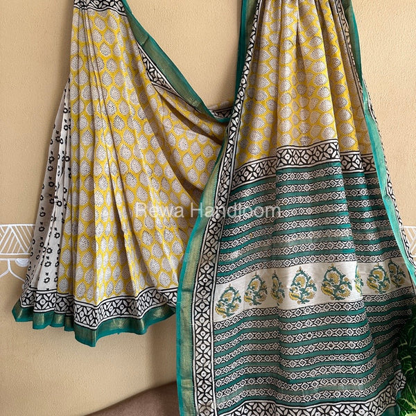 Chanderi Printed Zari Border Saree