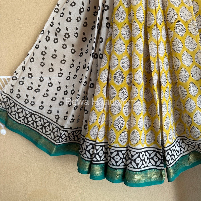 Yellow Chanderi Printed Zari Border Saree MCPS07