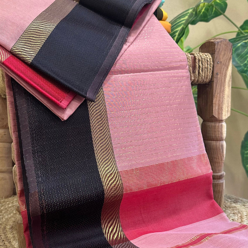 Peach Pink Ganga Jamuna Maheshwari  Saree