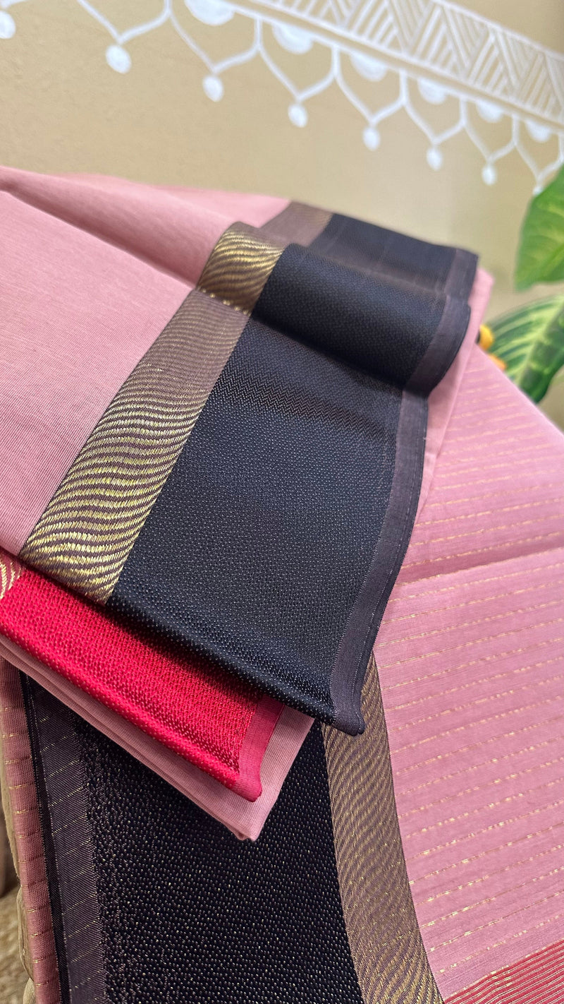 Peach Pink Ganga Jamuna Maheshwari  Saree