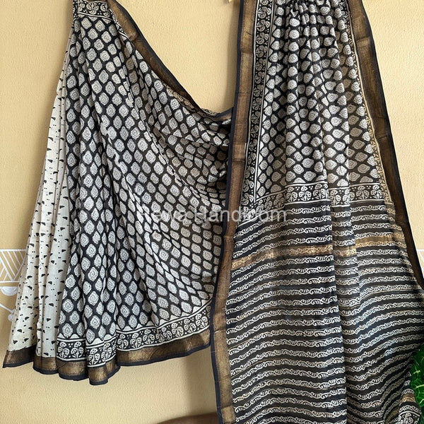 Chanderi Printed Zari Border Saree
