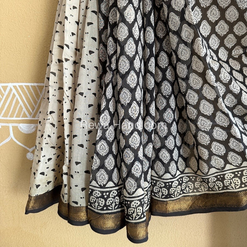 Chanderi Printed Zari Border Saree