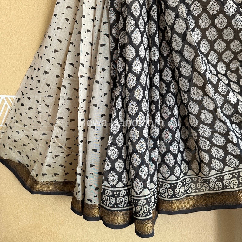 Black Chanderi Printed Zari Border Saree MCPS08