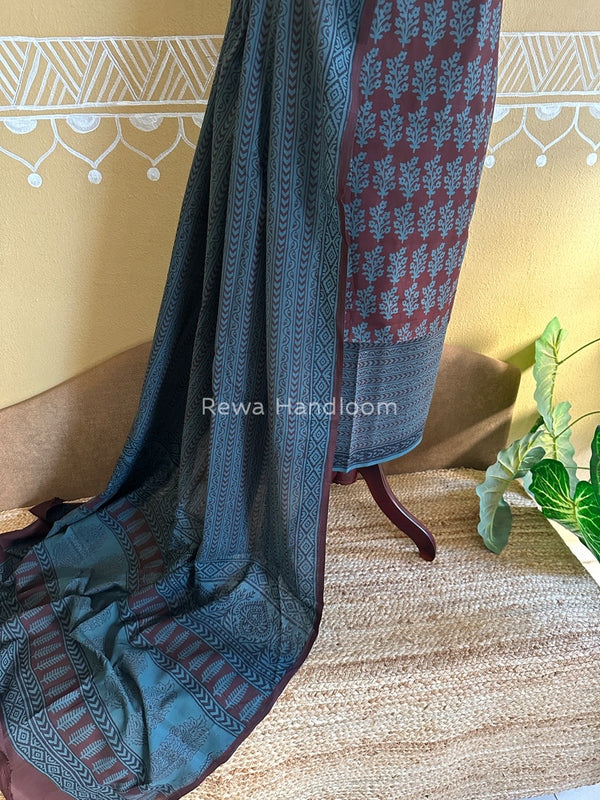 Brown-Rama Green Bagh Print Cotton Suit BCSP0127