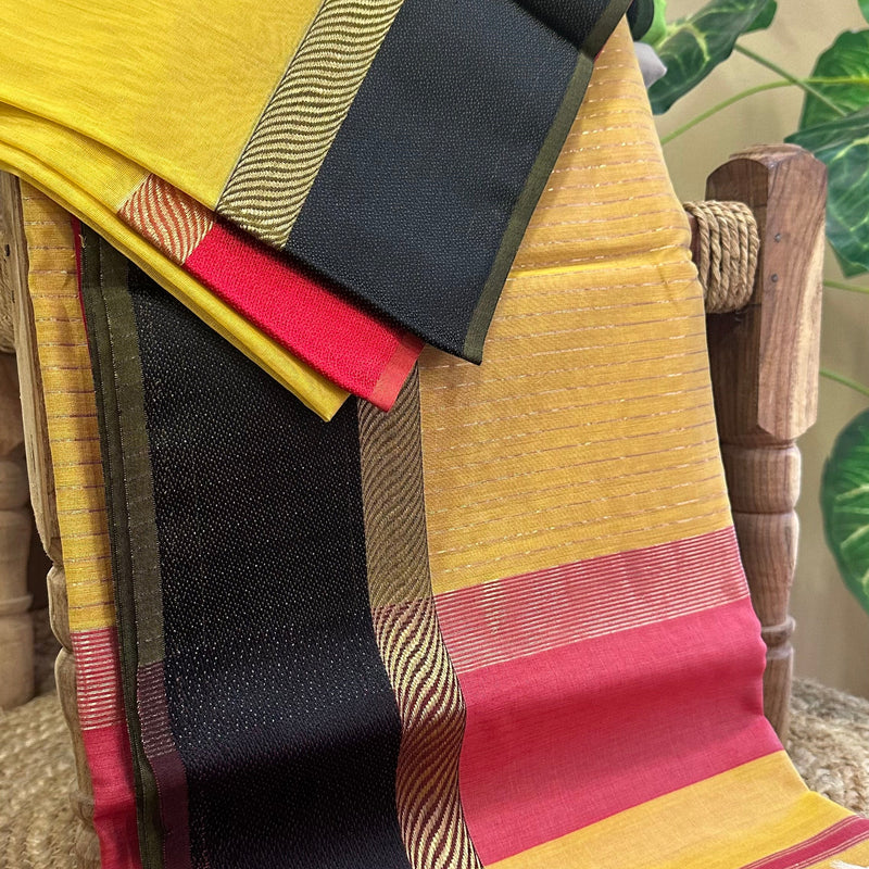 Yellow Ganga jamuna Maheshwari Saree GJ00423