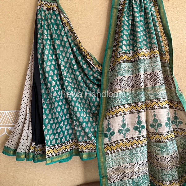 Chanderi Printed Zari Border Saree