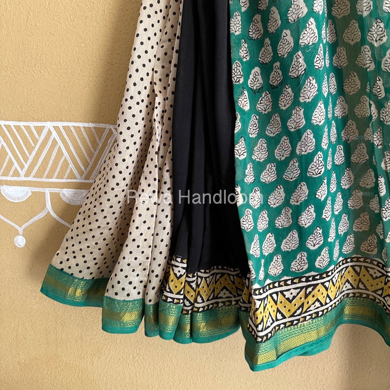  Chanderi Printed Zari Border Saree