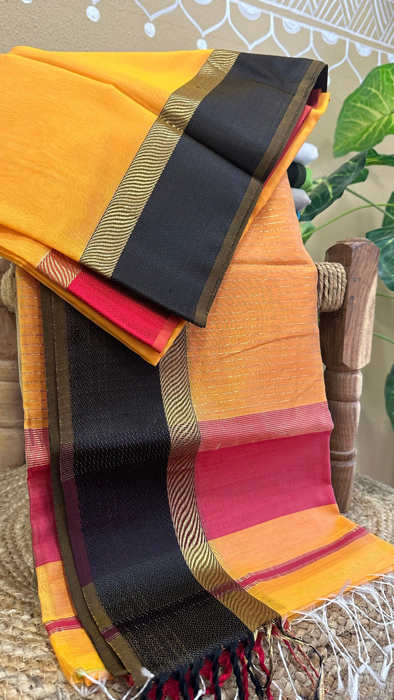 Dark Yellow Ganga Jamuna Maheshwari Saree