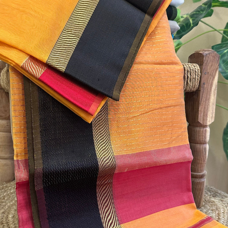 Dark Yellow Ganga Jamuna Maheshwari Saree