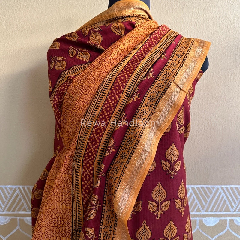 Maheshwari Maroon-Mustard Yellow Bagh Print Suit BSP0121
