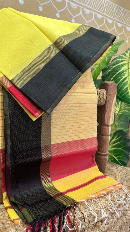 Yellow Ganga Jamuna Maheshwari  Saree