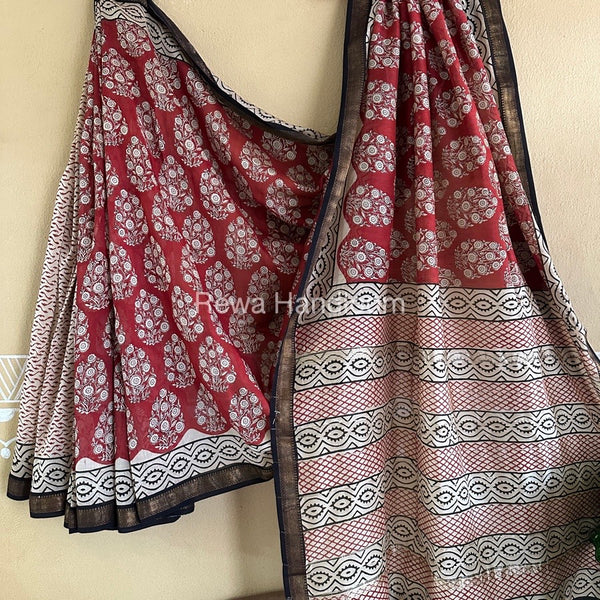 Chanderi Printed Zari Border Saree