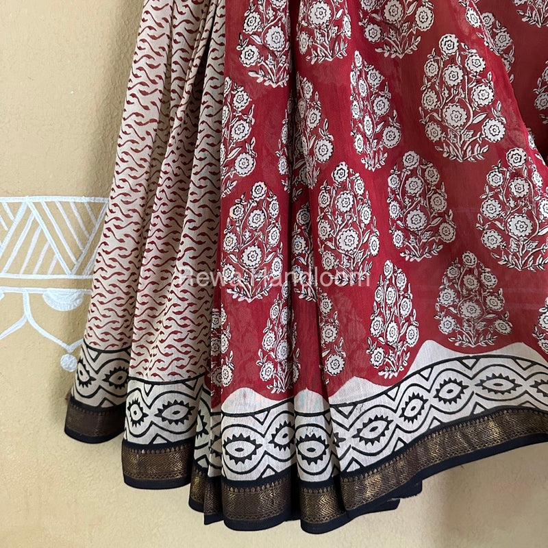 Chanderi Printed Zari Border Saree