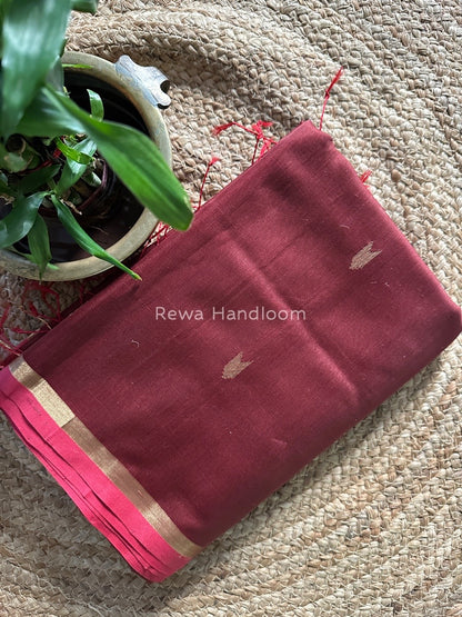 Coke Maroon Zari Butti Maheshwari Saree VBS010
