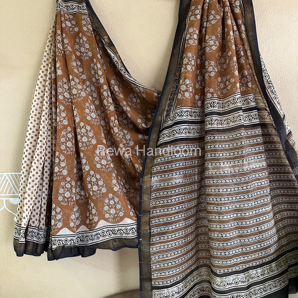 Chanderi Printed Zari Border Saree