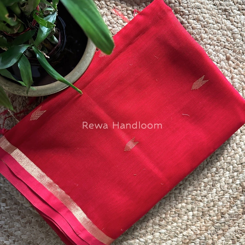 Red Zari Butti Maheshwari Saree VBS04