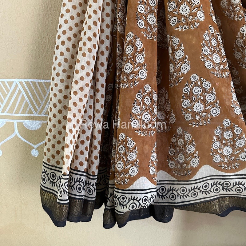 Chanderi Printed Zari Border Saree
