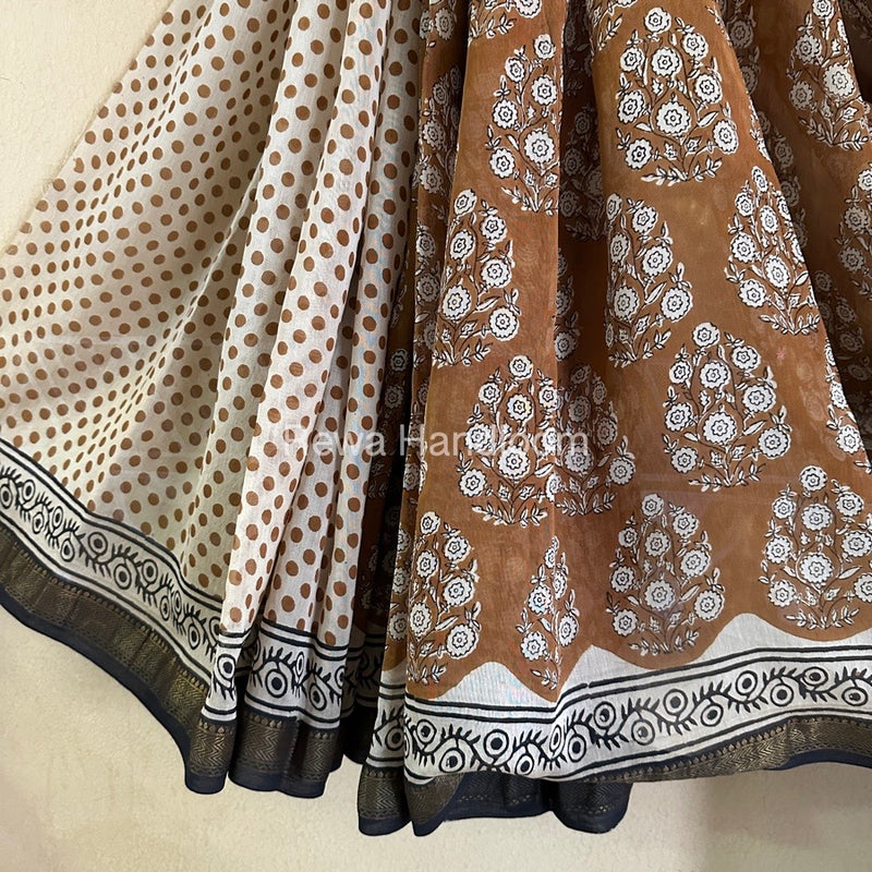 Brown Chanderi Printed Zari Border Saree MCPS02