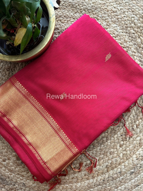 Rani Pink Butta Butti Zari Border Maheshwari Saree ZBB016