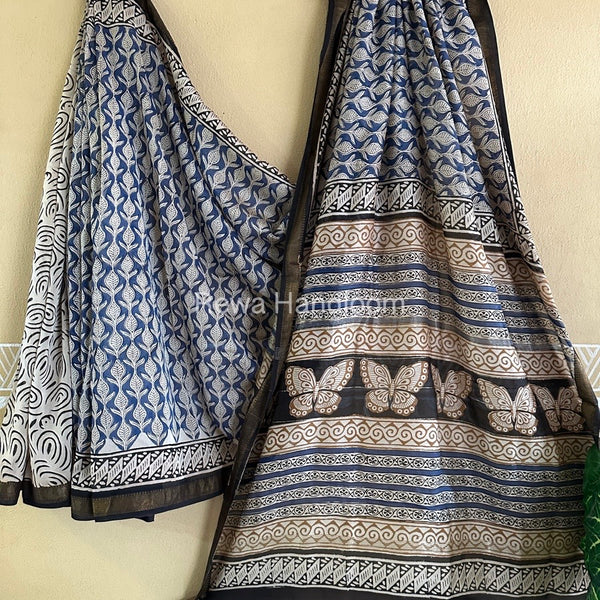  Chanderi Printed Zari Border Saree