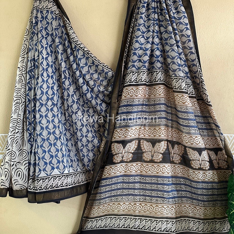  Chanderi Printed Zari Border Saree