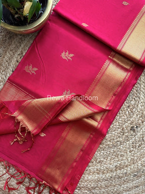 Rani Pink Butta Pallu Zari Border Maheshwari Saree ZBB016