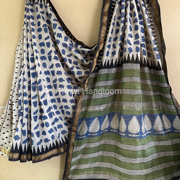  Chanderi Printed Zari Border Saree