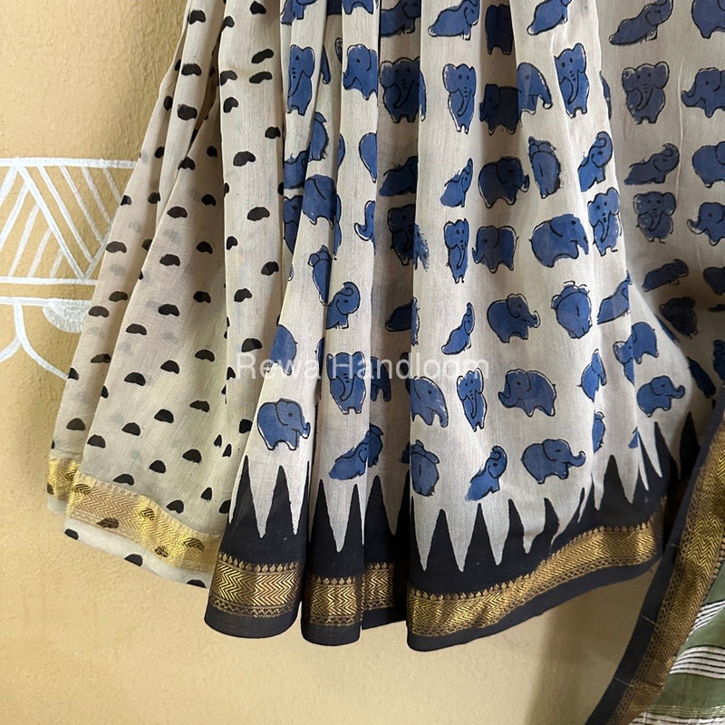  Chanderi Printed Zari Border Saree