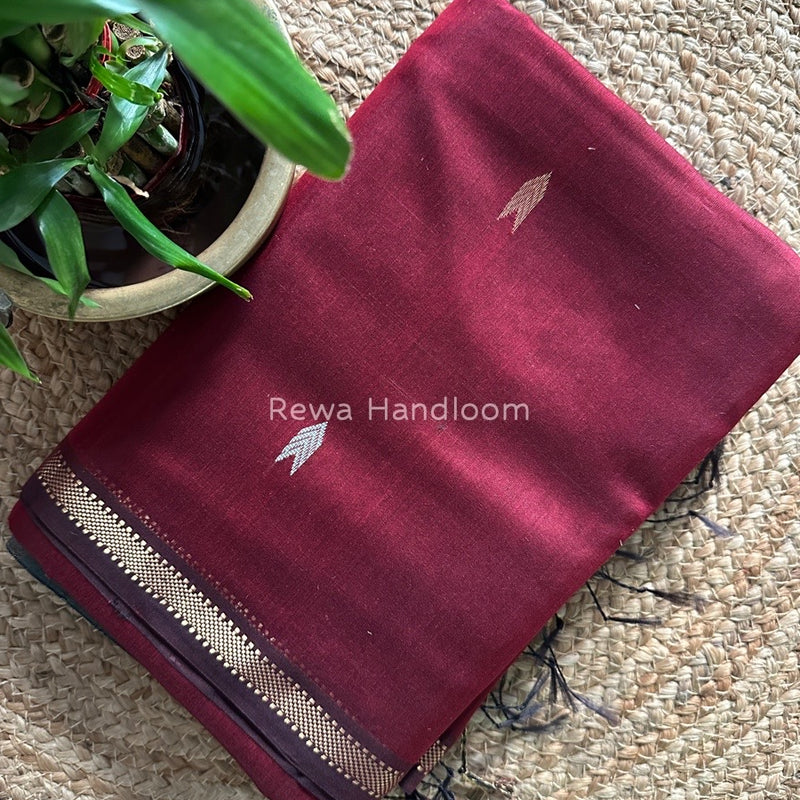 Maroon Zari Butti Maheshwari Saree VBS07