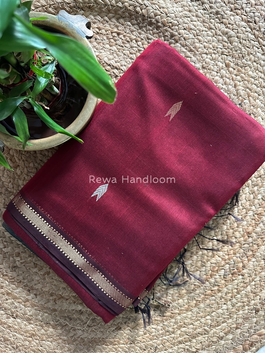 Maroon Zari Butti Maheshwari Saree VBS07