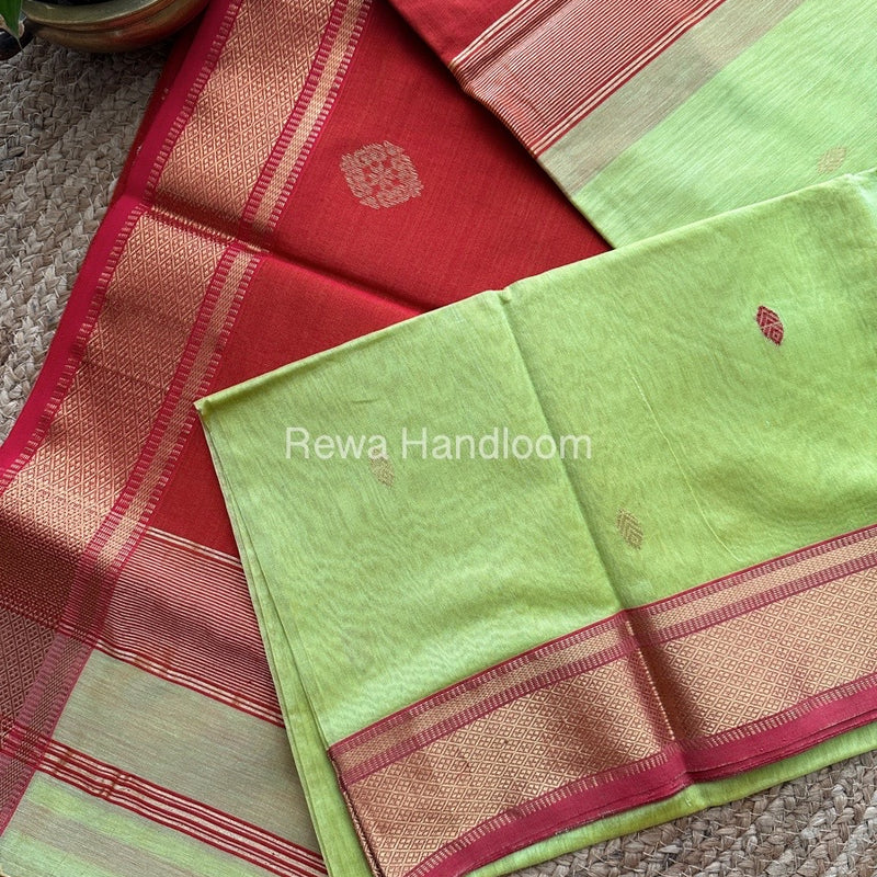 Light Pista Green Butta Pallu Zari Border Maheshwari Saree ZBB013