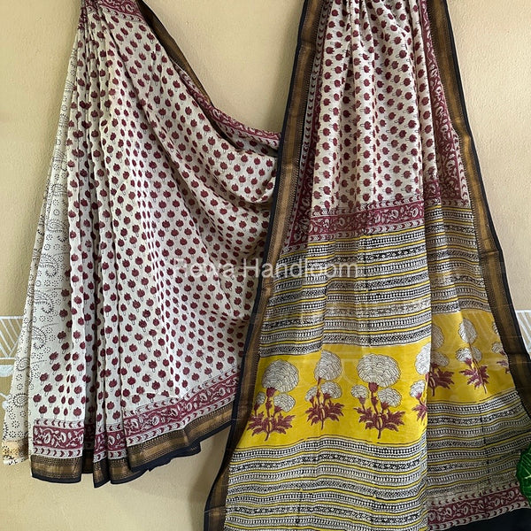  Chanderi Printed Zari Border Saree