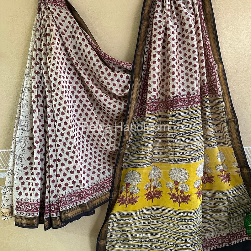  Chanderi Printed Zari Border Saree