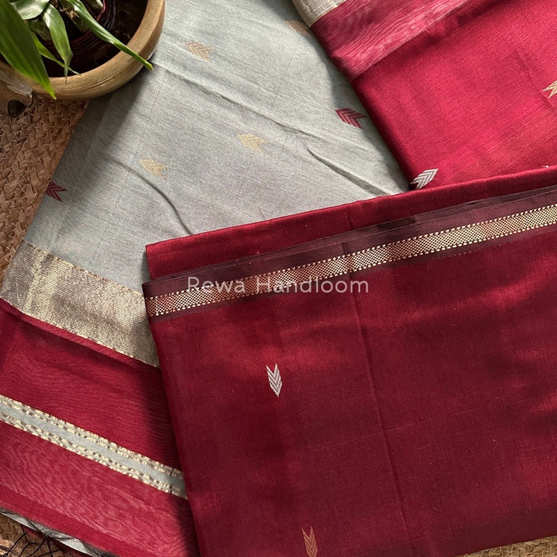 Maroon Zari Butti Maheshwari Saree VBS07