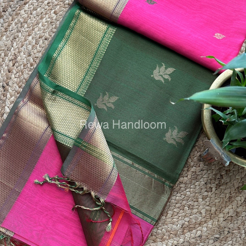 Baby Pink Butta Pallu Zari Border Maheshwari Saree ZBB012