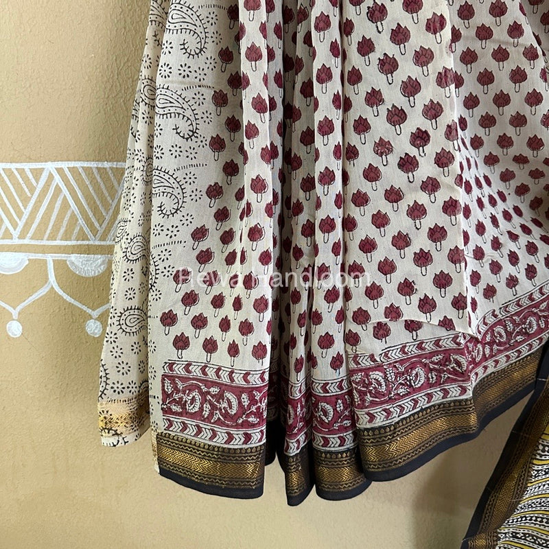  Chanderi Printed Zari Border Saree