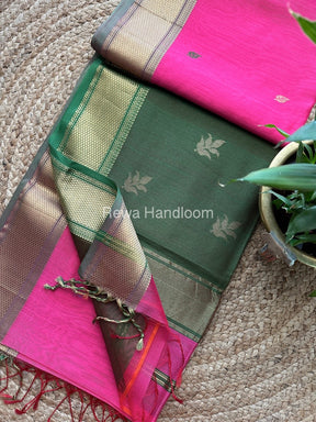 Baby Pink Butta Pallu Zari Border Maheshwari Saree ZBB012