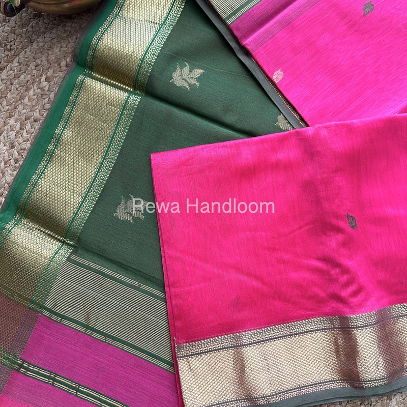 Baby Pink Butta Pallu Zari Border Maheshwari Saree ZBB012