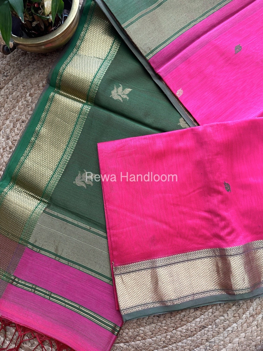 Baby Pink Butta Pallu Zari Border Maheshwari Saree ZBB012