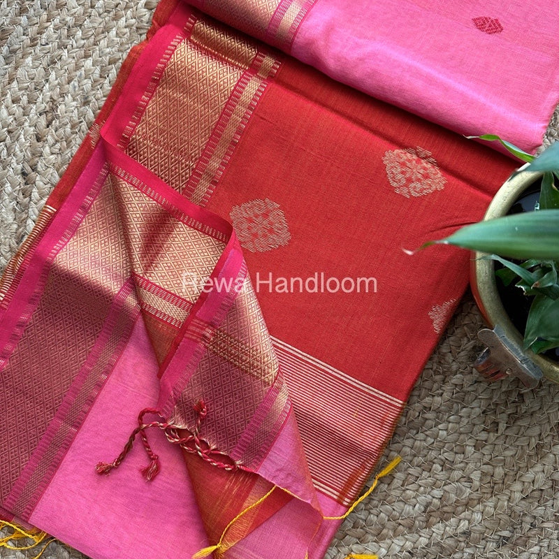 Pink Butta Pallu Zari Border Maheshwari Saree ZBB011