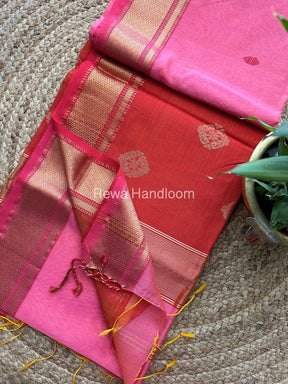 Pink Butta Pallu Zari Border Maheshwari Saree ZBB011