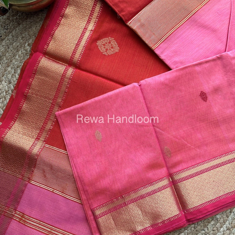 Pink Butta Pallu Zari Border Maheshwari Saree ZBB011