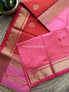 Pink Butta Pallu Zari Border Maheshwari Saree ZBB011