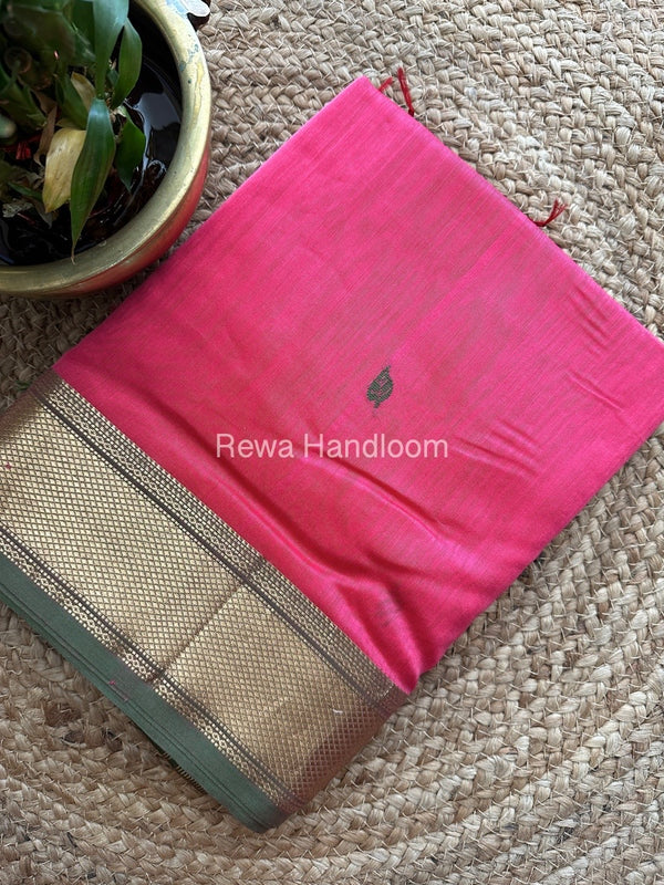 Pink Butta Butti Zari Border Maheshwari Saree ZBB010