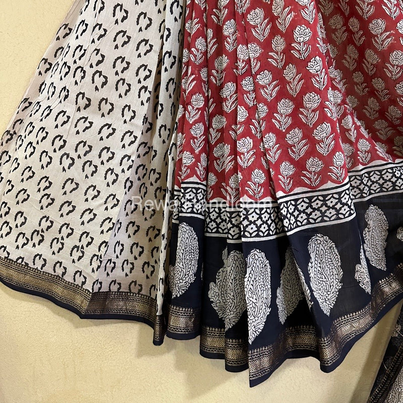 Red Chanderi Printed Zari Border Saree MCPS022