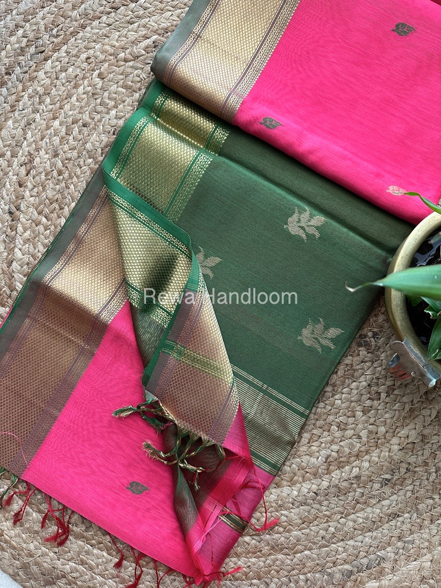 Pink Butta Pallu Zari Border Maheshwari Saree ZBB010