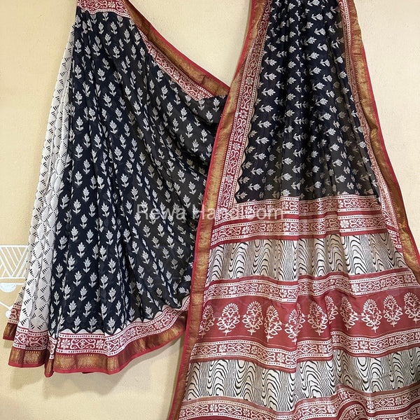  Chanderi Printed Zari Border Saree