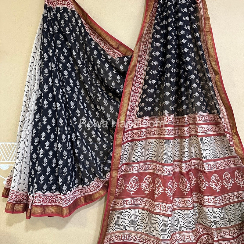  Chanderi Printed Zari Border Saree