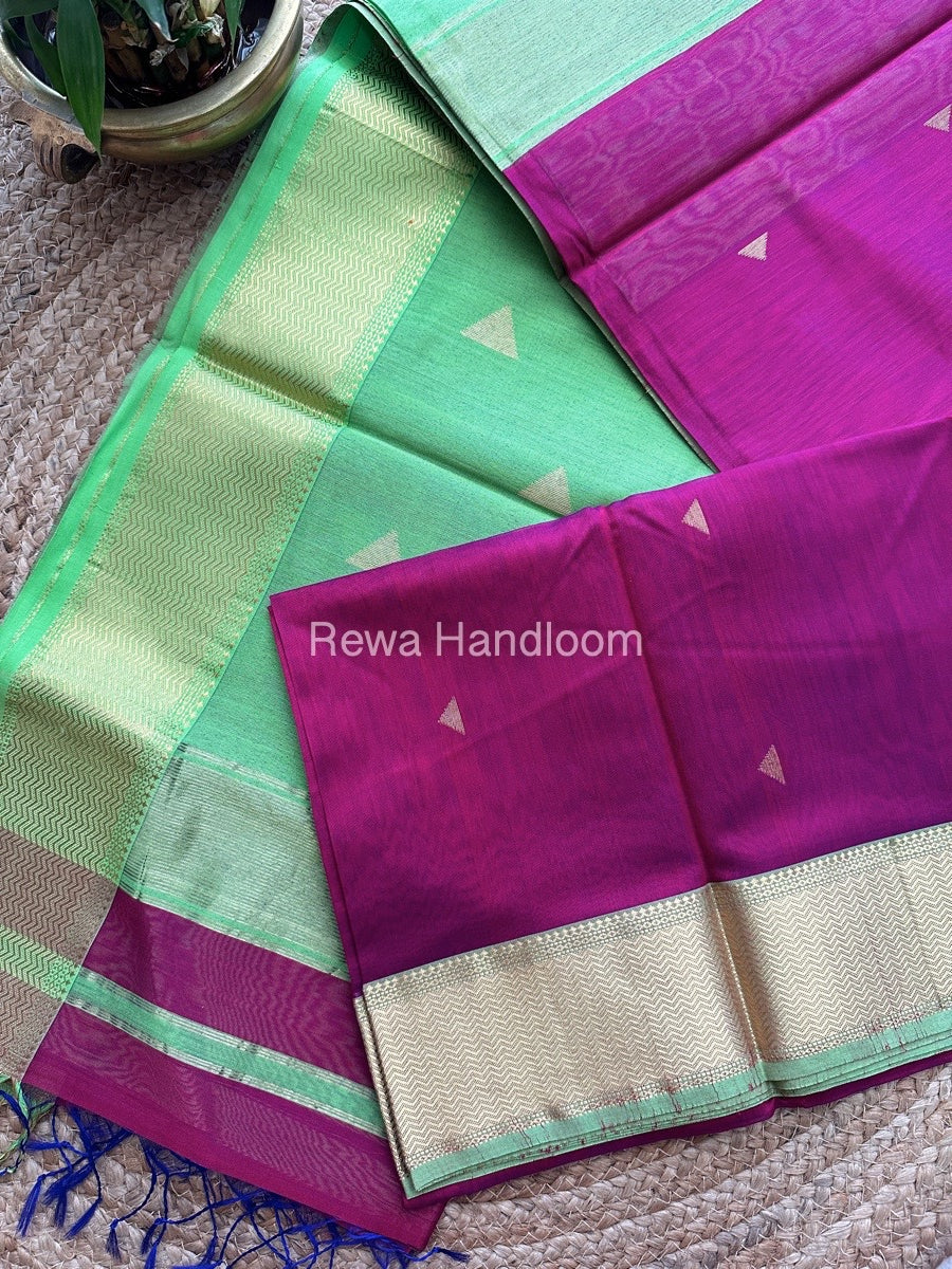 Magenta Butta Pallu Zari Border Maheshwari Saree ZBB024